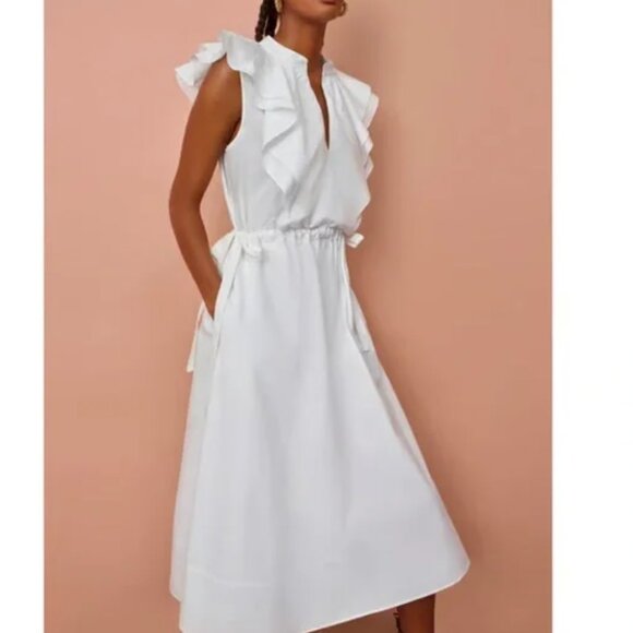 G. LABEL BY GOOP Connie Ruffle Mid-Length Dress Diner En Blanc Barbiecore - Picture 2 of 14